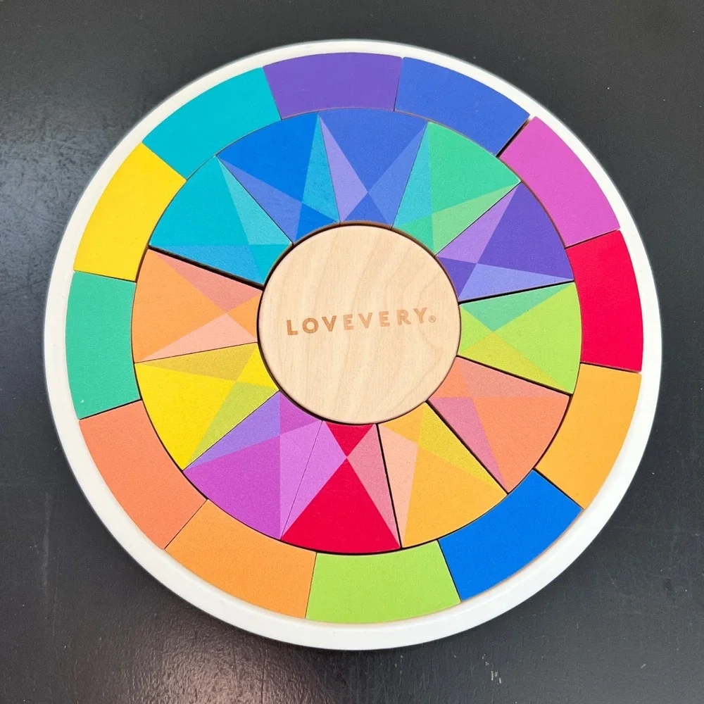 Lovevery Mosaic Wooden Puzzle Multicolor Rainbow Geometric Circular Toddler Toy